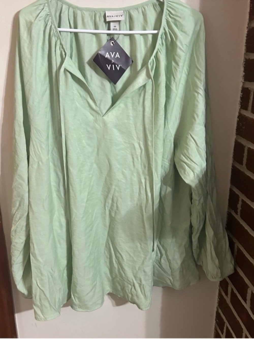 NWT Ava & Viv Size 2x Mint Green Casual Long Sleeve Boho Shirt Bohemian